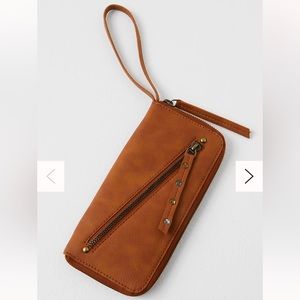 NWT distressed brown vegan wallet